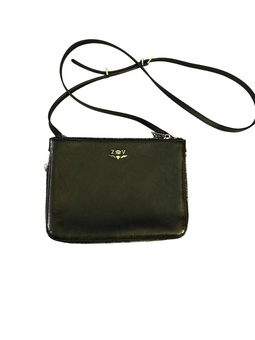 Zadig & Voltaire Black Leather Crossbody Pouch with Gold Logo